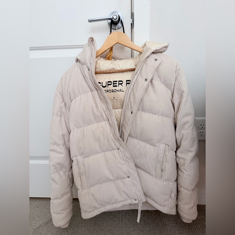 Aritzia Super Puff Corduroy Puffer Jacket in Light Beige